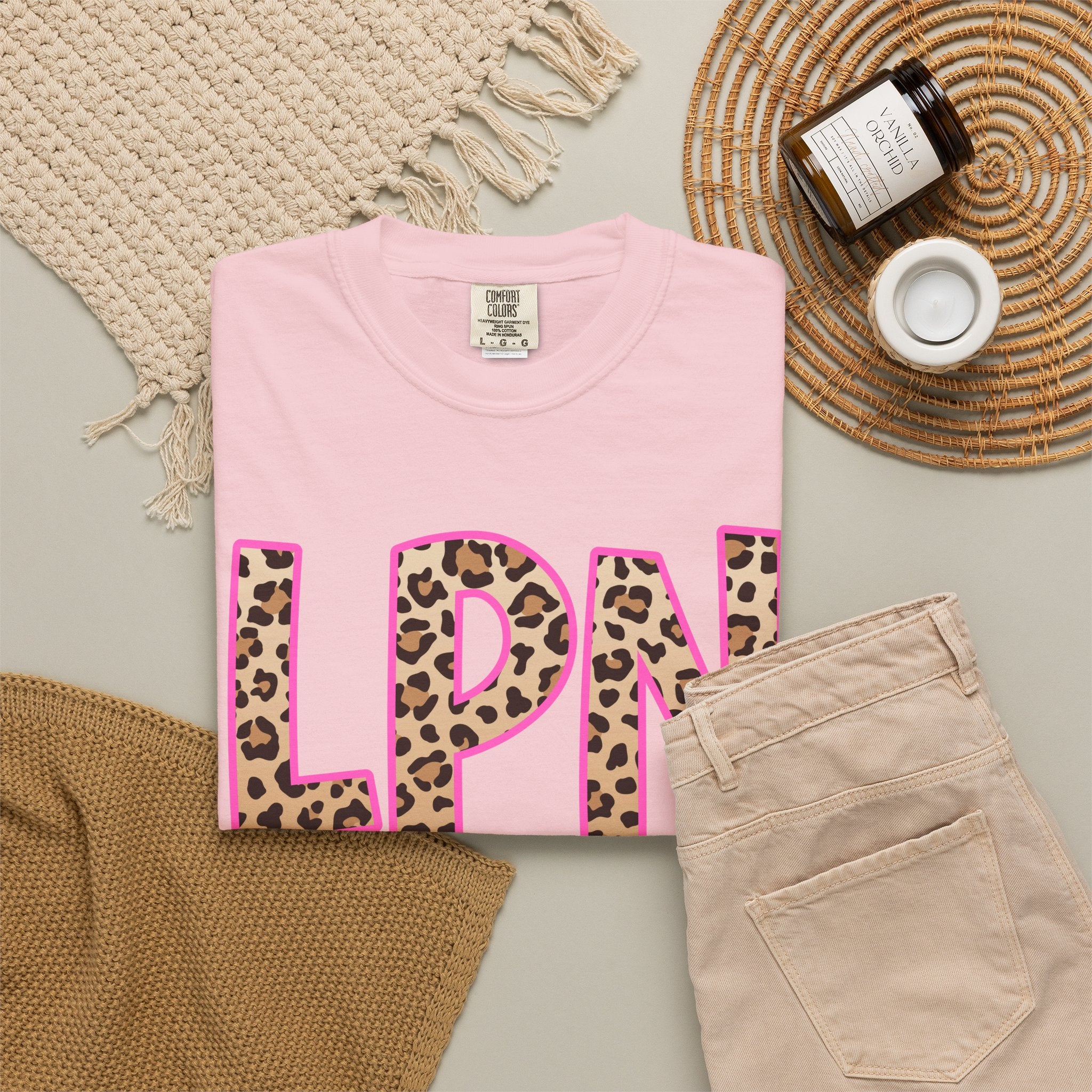 LPN Leopard Print Tee — Pink-Outlined Licensed Practical Nurse T-Shirt