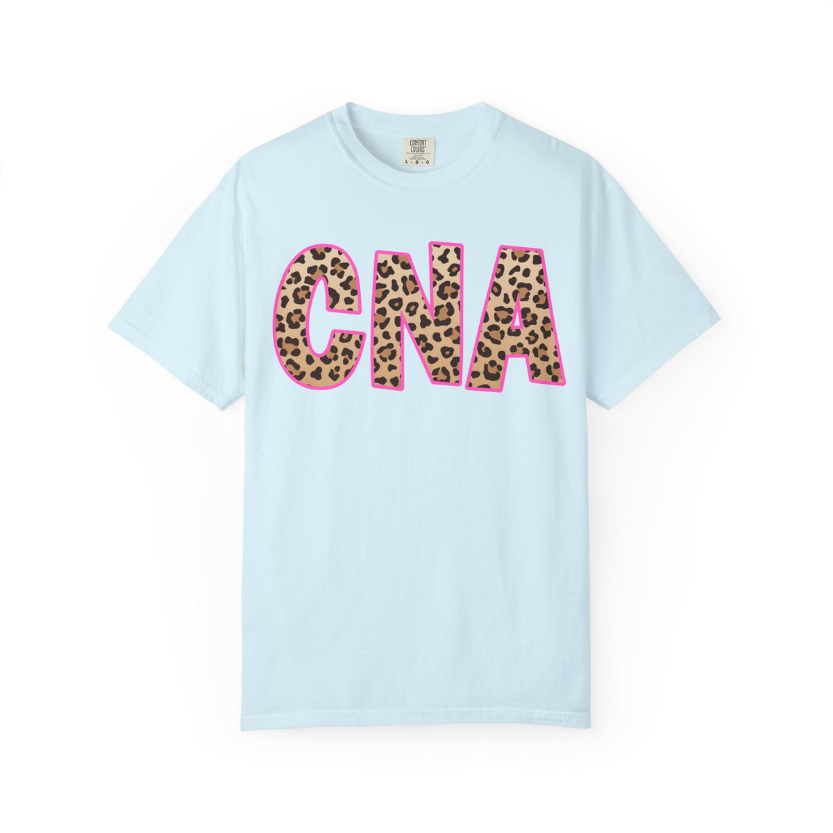 CNA Leopard Print Tee — Pink Outline Certified Nursing Assistant Shirt