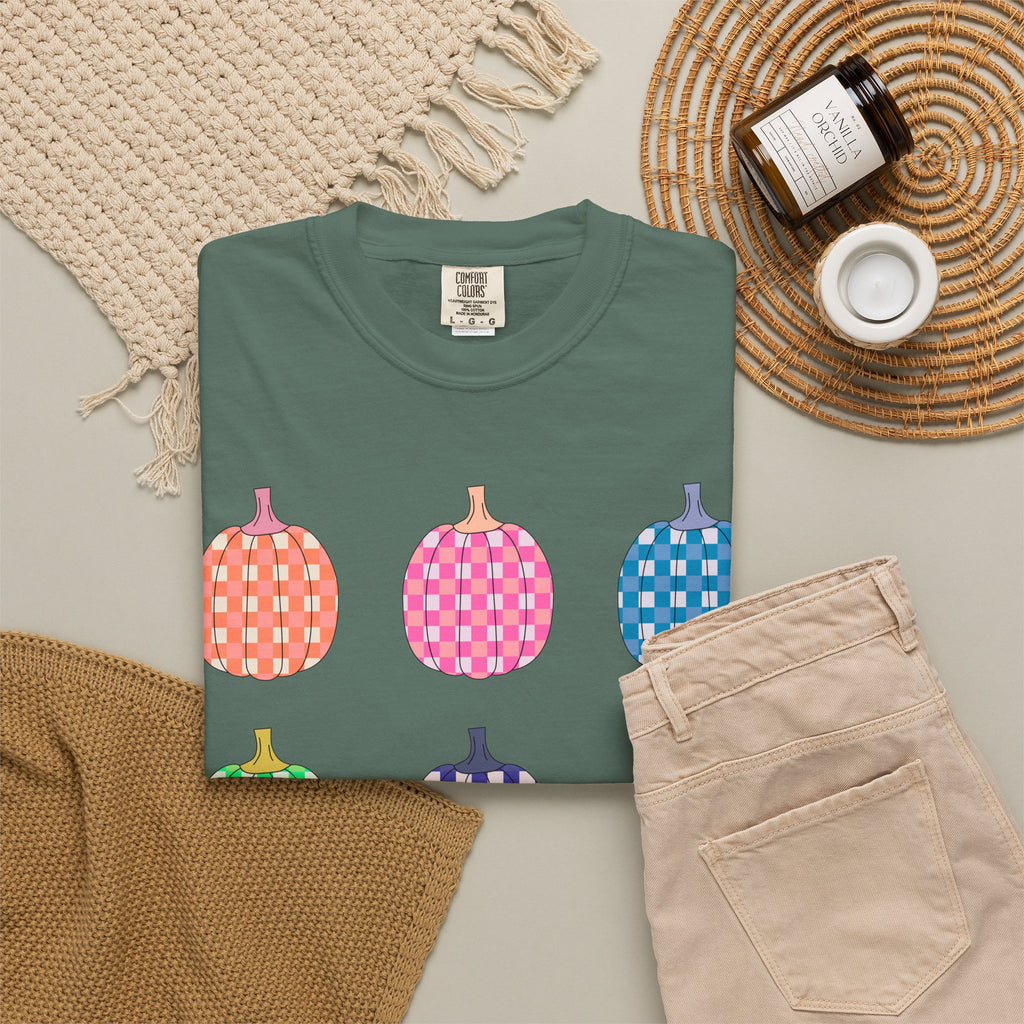 Pumpkin Grid T‑Shirt — Colorful Patterned Pumpkins Tee for Fall & Halloween