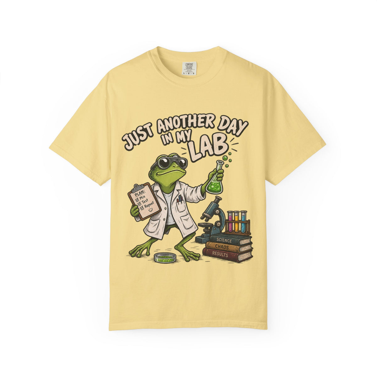 Just Another Day in My Lab Frog T-Shirt — Cute Scientist Amphibian Tee for Lab Lovers
