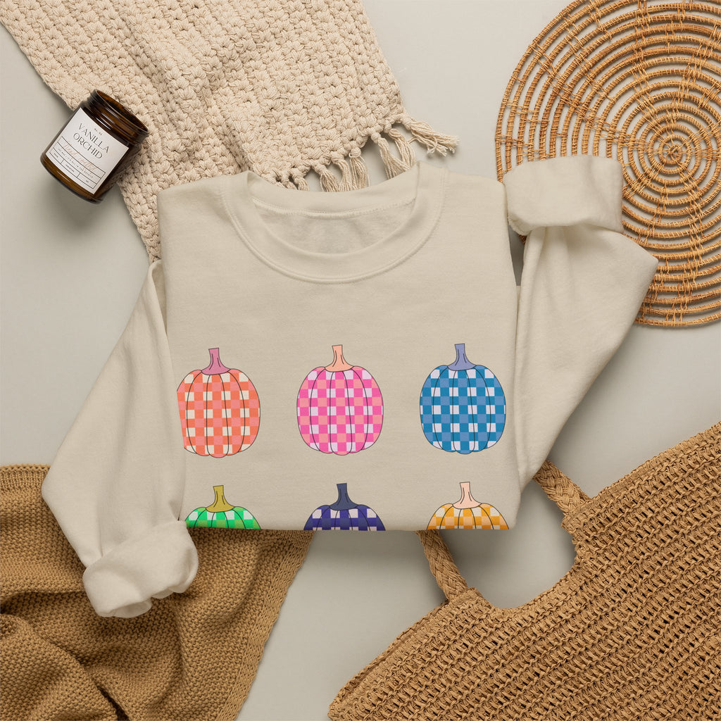 Pumpkin grid autumn Crewneck Sweatshirt