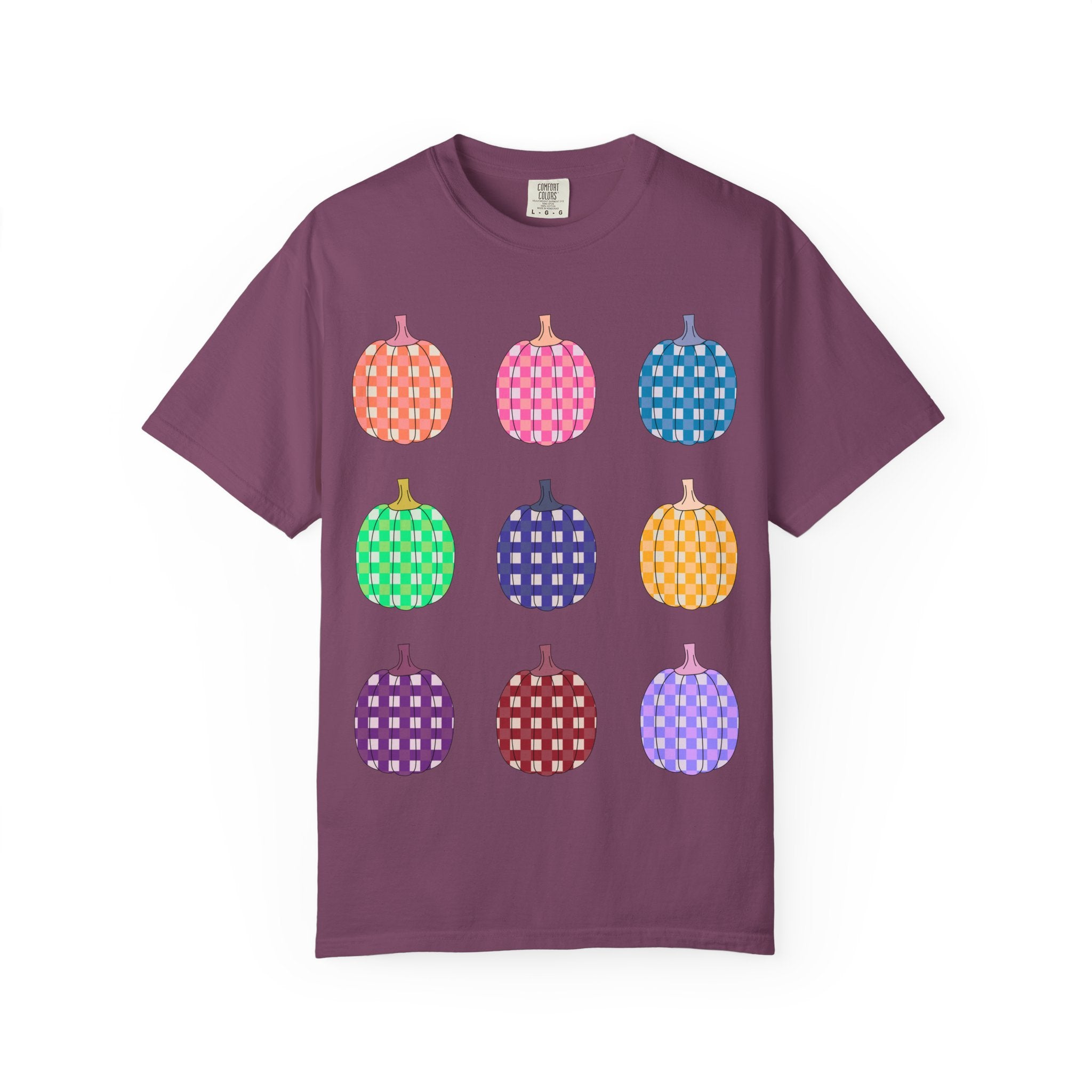 Pumpkin Grid T‑Shirt — Colorful Patterned Pumpkins Tee for Fall & Halloween
