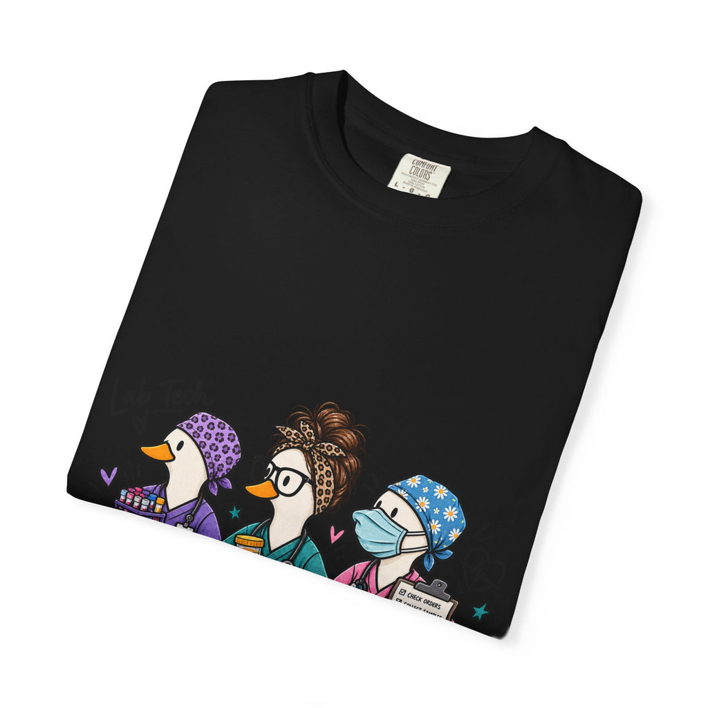 Lab Tech Team T-Shirt — Cute Cartoon Laboratory Scientist Shirt for Medical & Research Staff