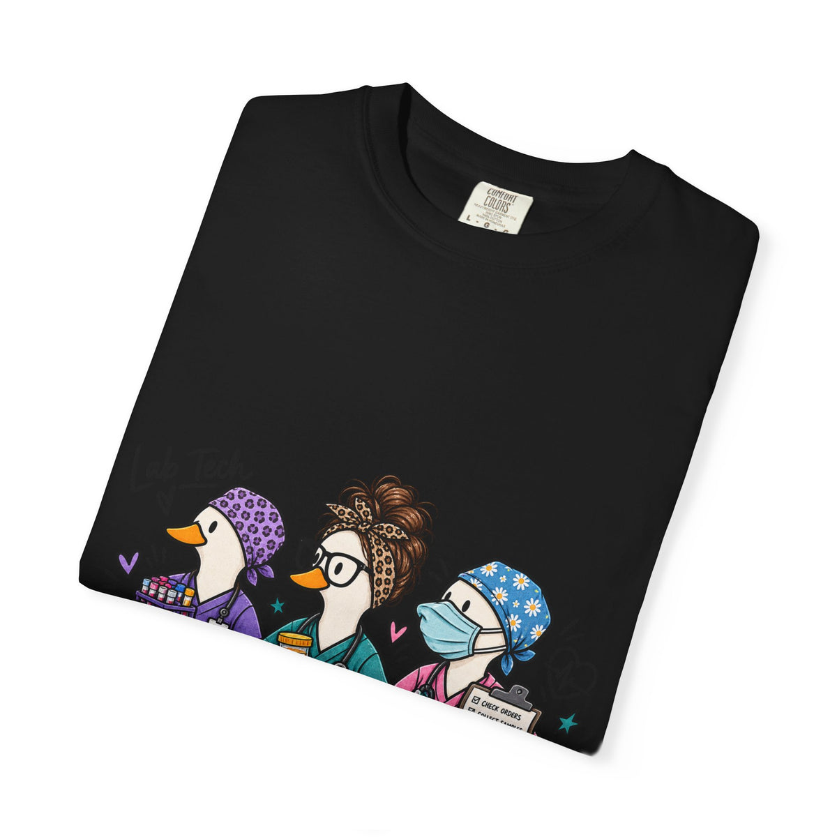 Lab Tech Team T-Shirt — Cute Cartoon Laboratory Scientist Shirt for Medical & Research Staff