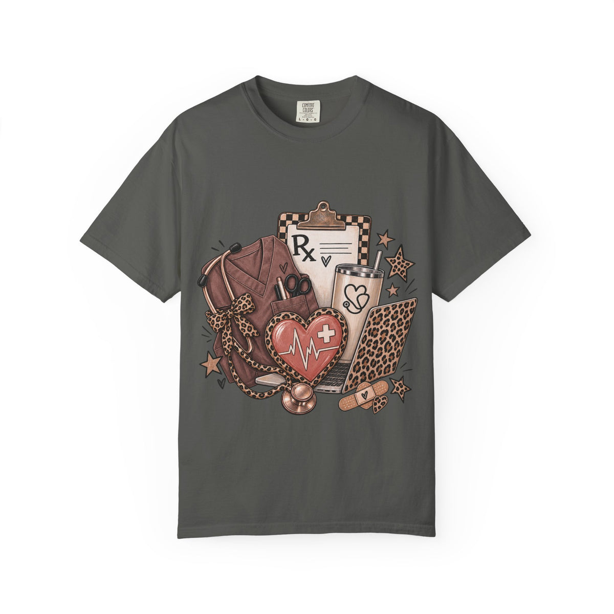 Nurse Life Graphic T-Shirt — Medical Symbols, Heartbeat & Clipboard Design