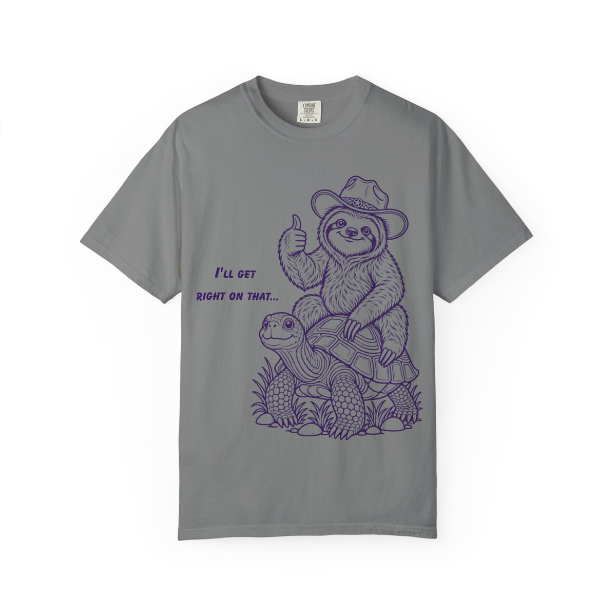 Sloth on Turtle T-Shirt – “I’ll Get Right on That” Vintage Graphic Tee