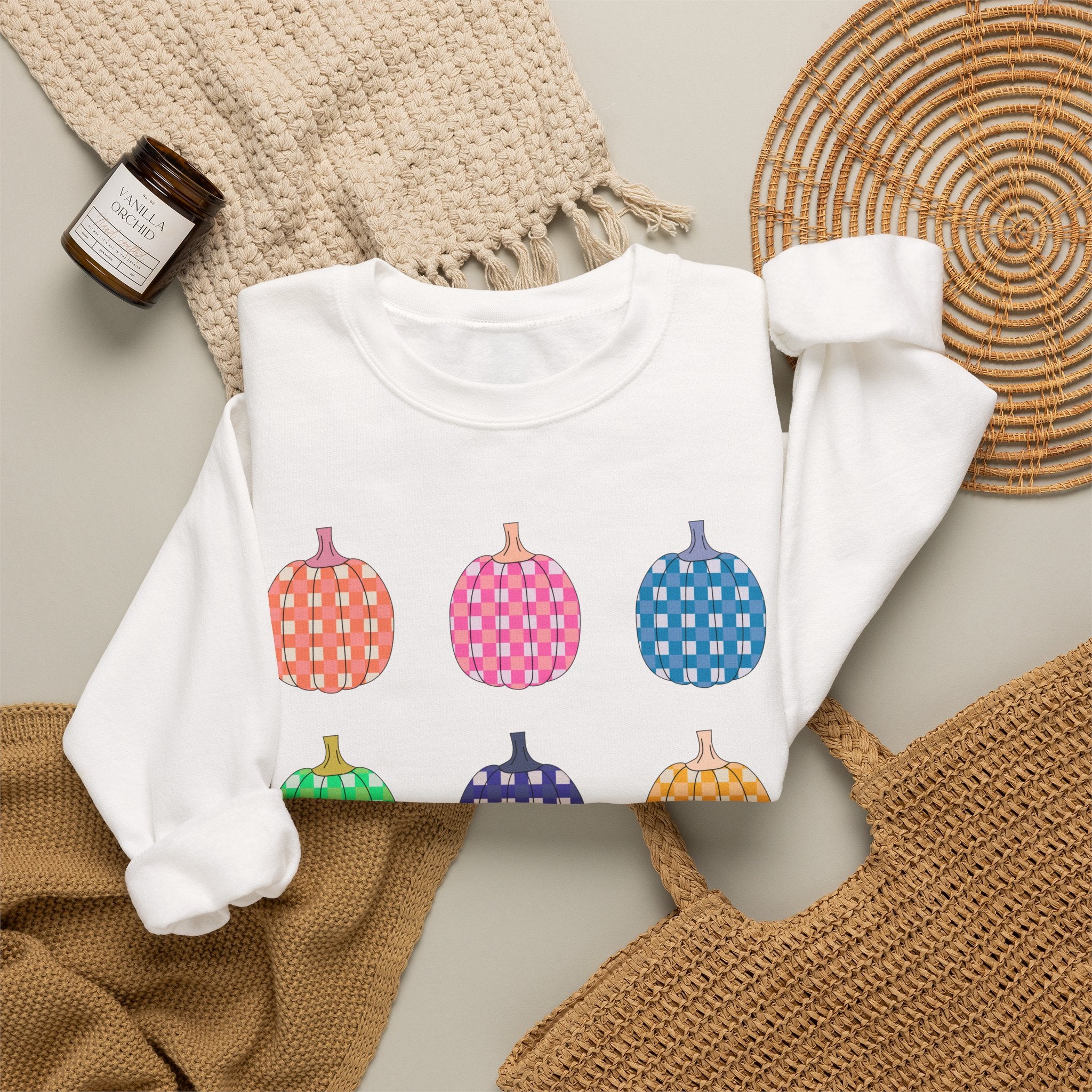Pumpkin grid autumn Crewneck Sweatshirt