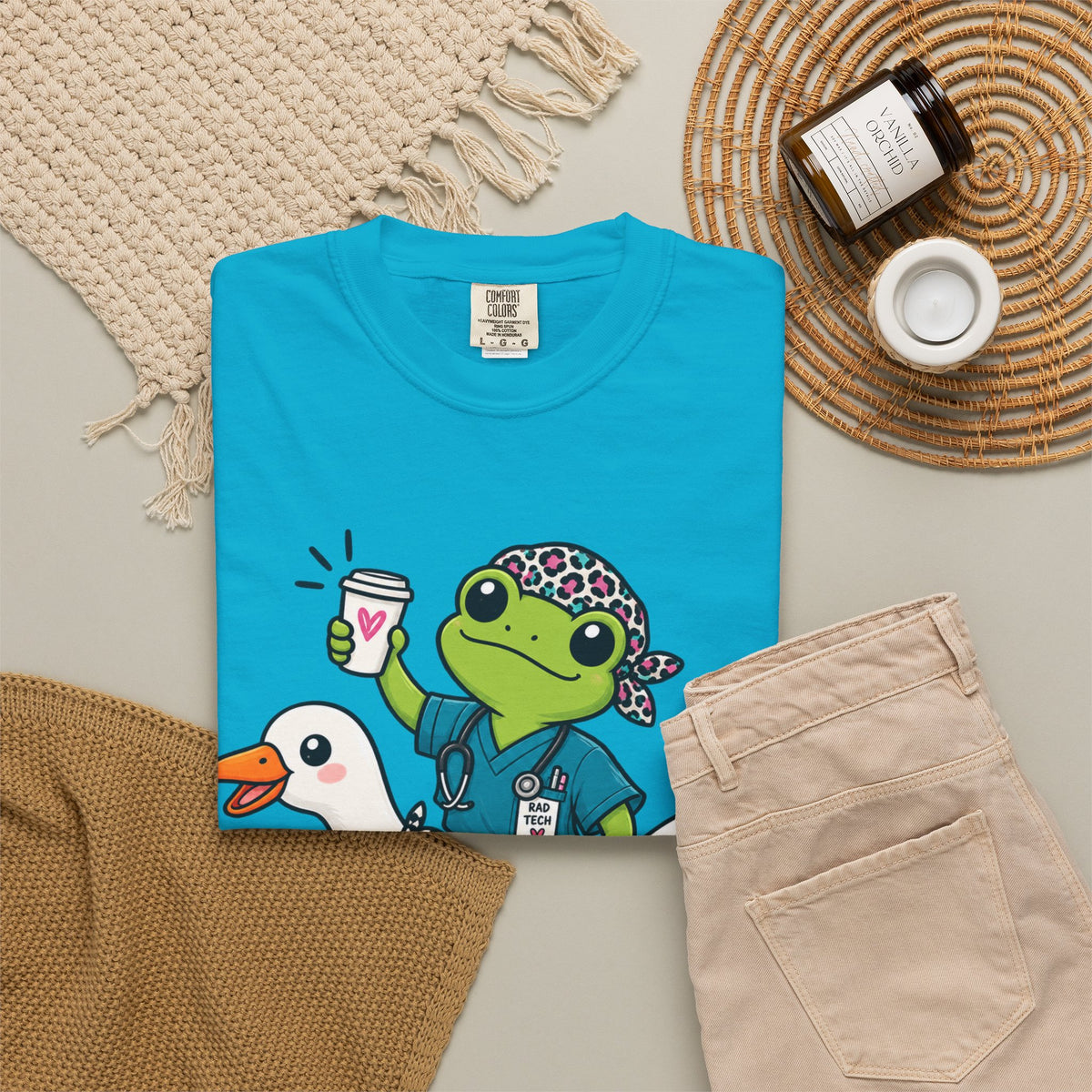 Just Winging It Nurse T-Shirt — Frog Scrub Nurse Riding Goose Graphic Tee