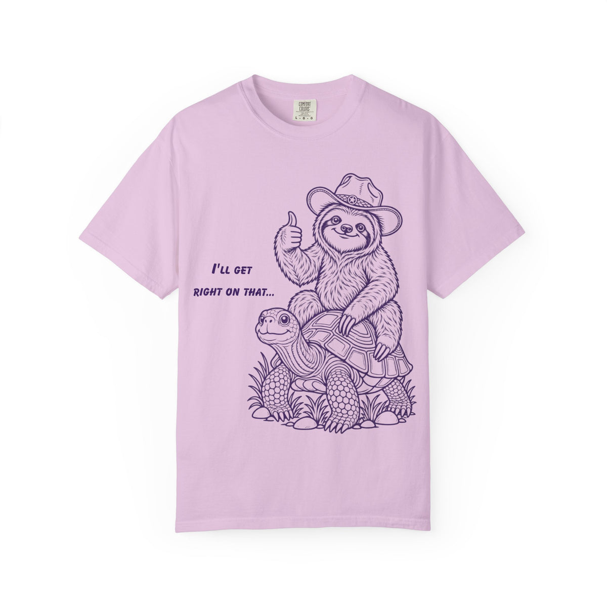 Sloth on Turtle T-Shirt – “I’ll Get Right on That” Vintage Graphic Tee