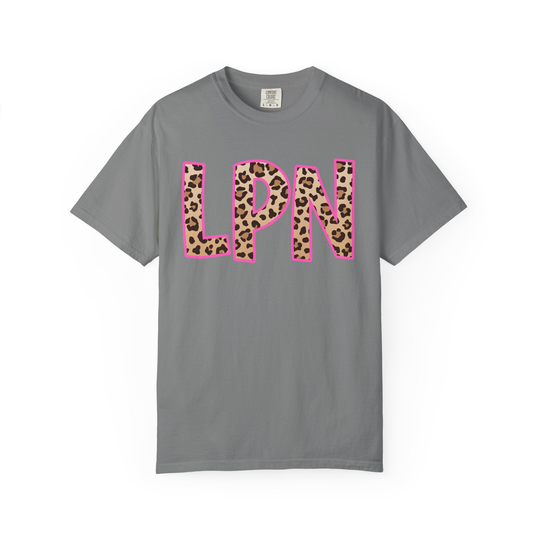 LPN Leopard Print Tee — Pink-Outlined Licensed Practical Nurse T-Shirt