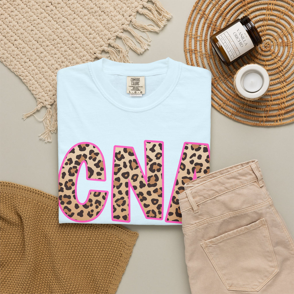 CNA Leopard Print Tee — Pink Outline Certified Nursing Assistant Shirt