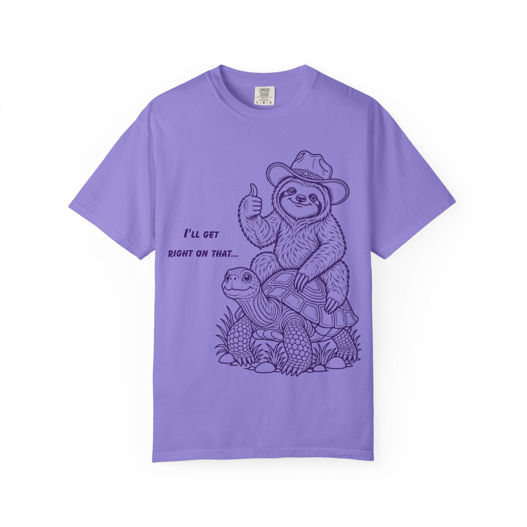 Sloth on Turtle T-Shirt – “I’ll Get Right on That” Vintage Graphic Tee