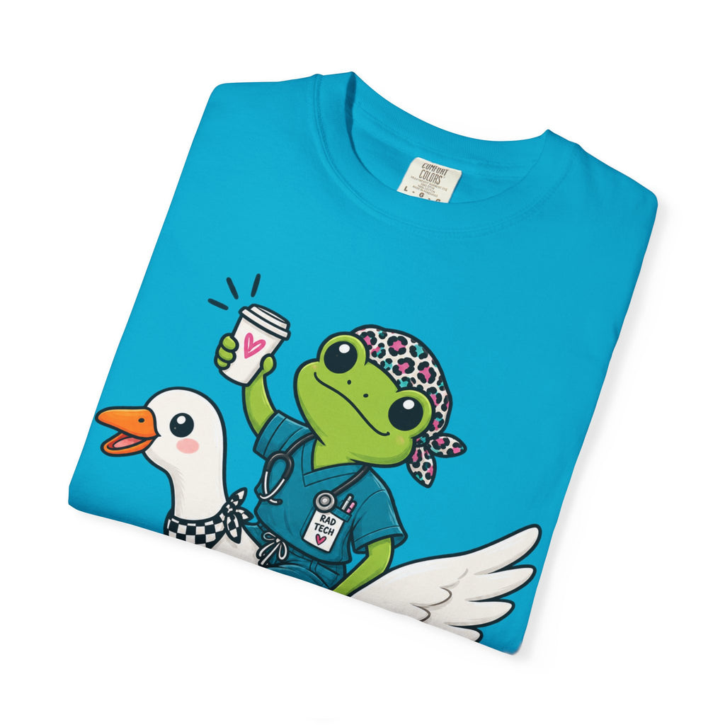 Just Winging It Nurse T-Shirt — Frog Scrub Nurse Riding Goose Graphic Tee