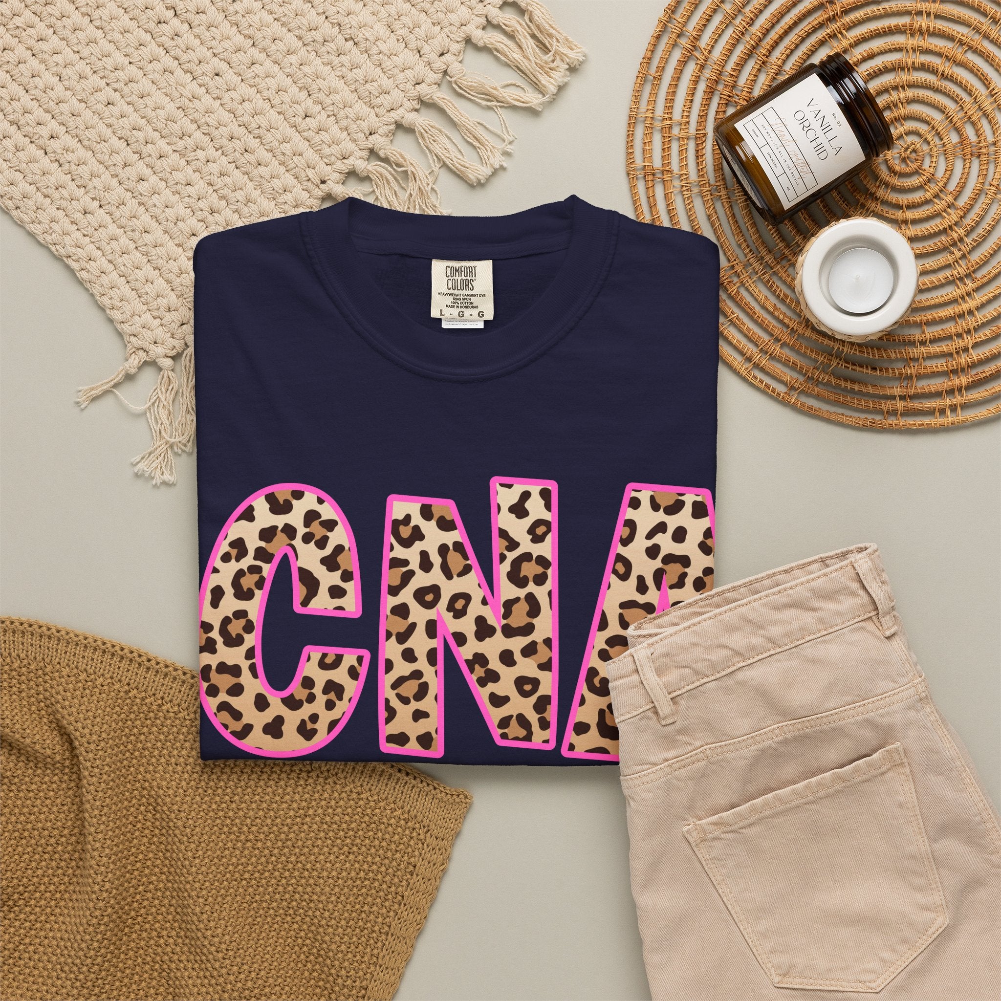 CNA Leopard Print Tee — Pink Outline Certified Nursing Assistant Shirt