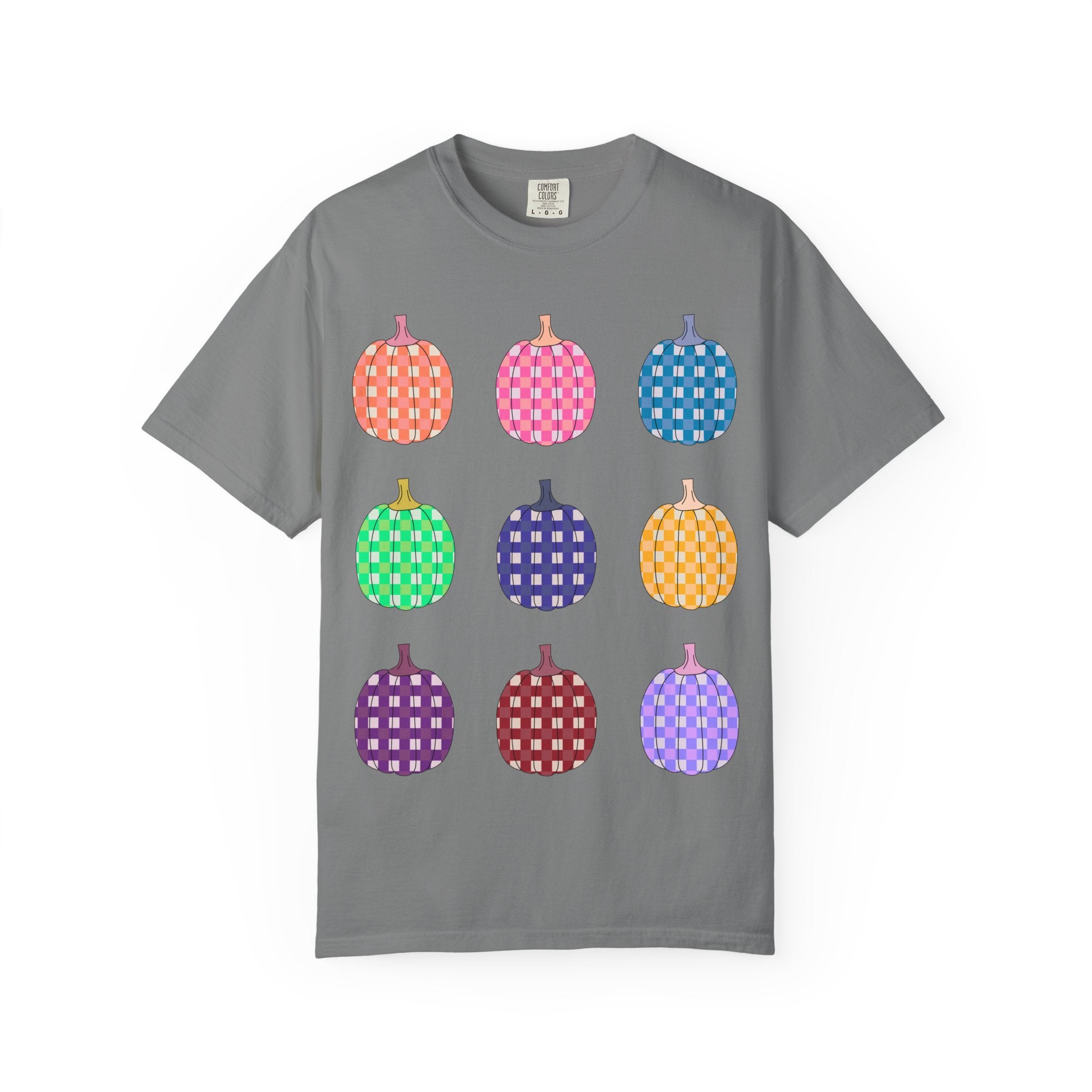 Pumpkin Grid T‑Shirt — Colorful Patterned Pumpkins Tee for Fall & Halloween
