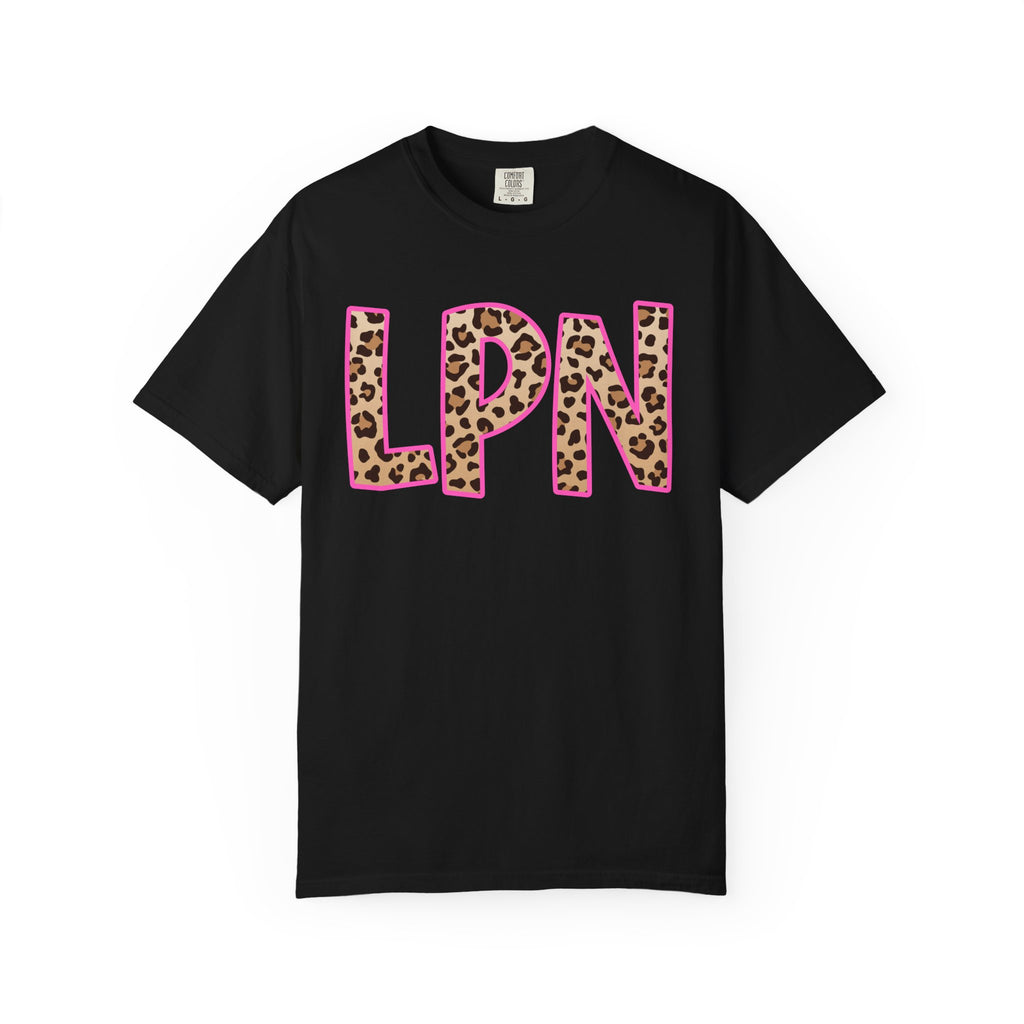 LPN Leopard Print Tee — Pink-Outlined Licensed Practical Nurse T-Shirt