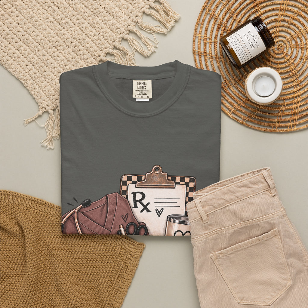 Nurse Life Graphic T-Shirt — Medical Symbols, Heartbeat & Clipboard Design