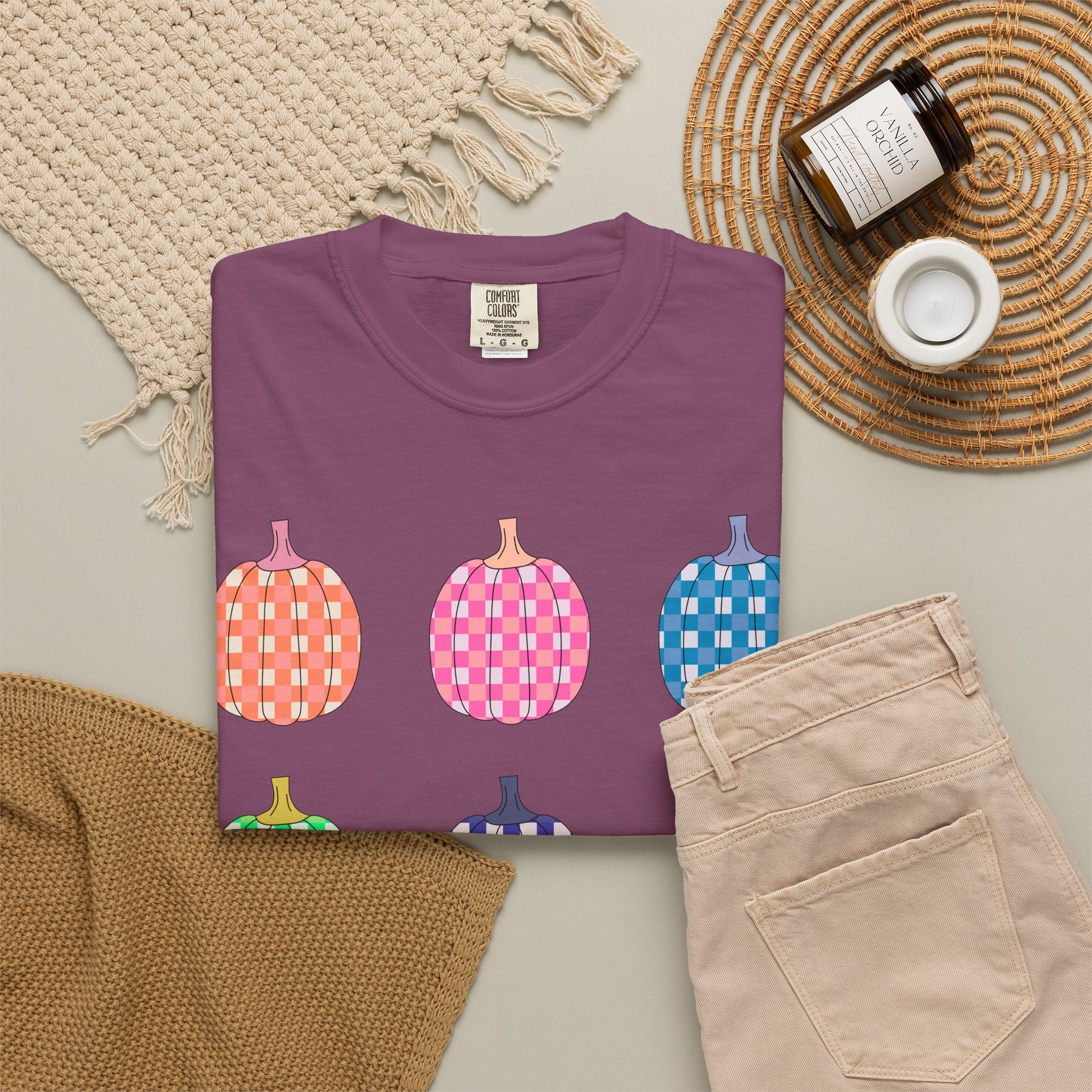 Pumpkin Grid T‑Shirt — Colorful Patterned Pumpkins Tee for Fall & Halloween