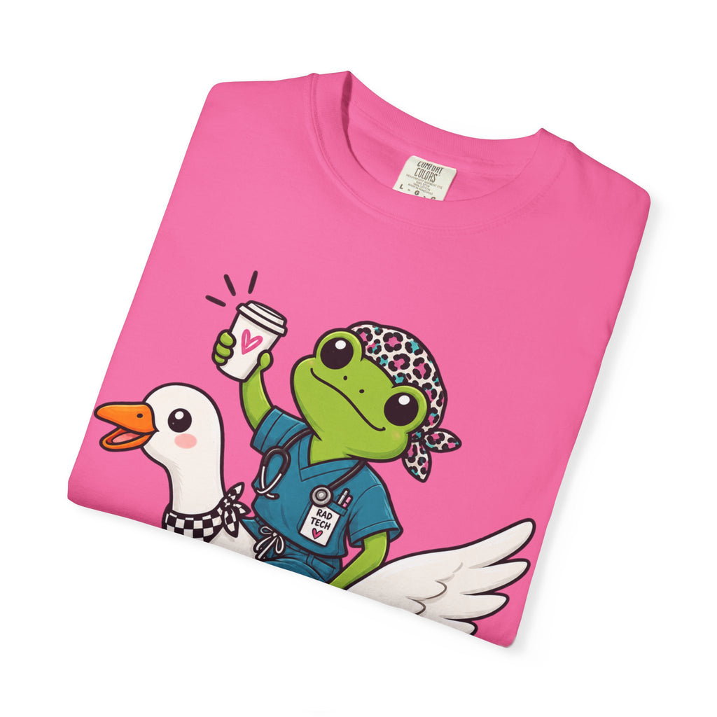 Just Winging It Nurse T-Shirt — Frog Scrub Nurse Riding Goose Graphic Tee
