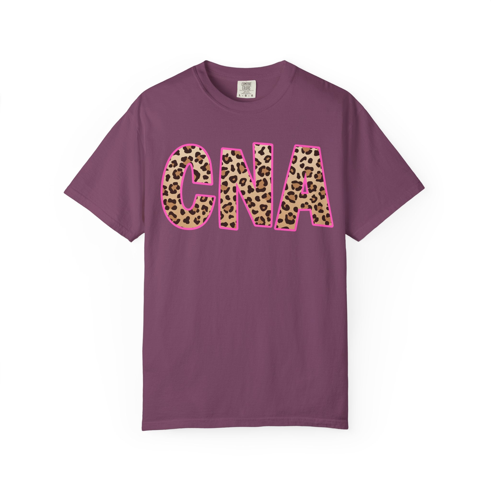 CNA Leopard Print Tee — Pink Outline Certified Nursing Assistant Shirt