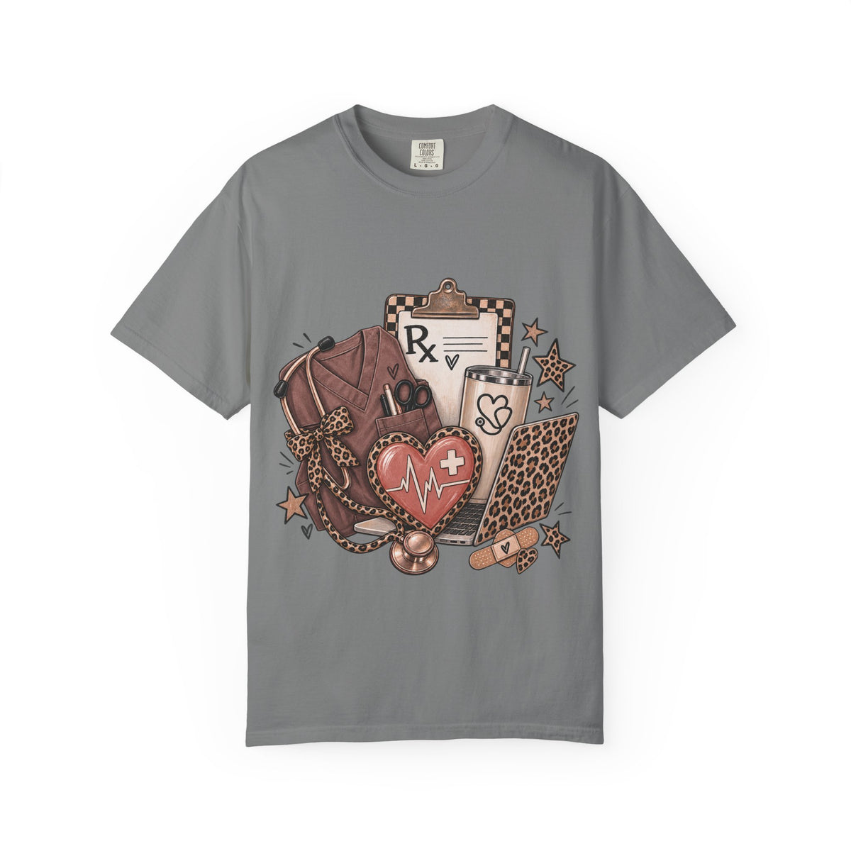 Nurse Life Graphic T-Shirt — Medical Symbols, Heartbeat & Clipboard Design
