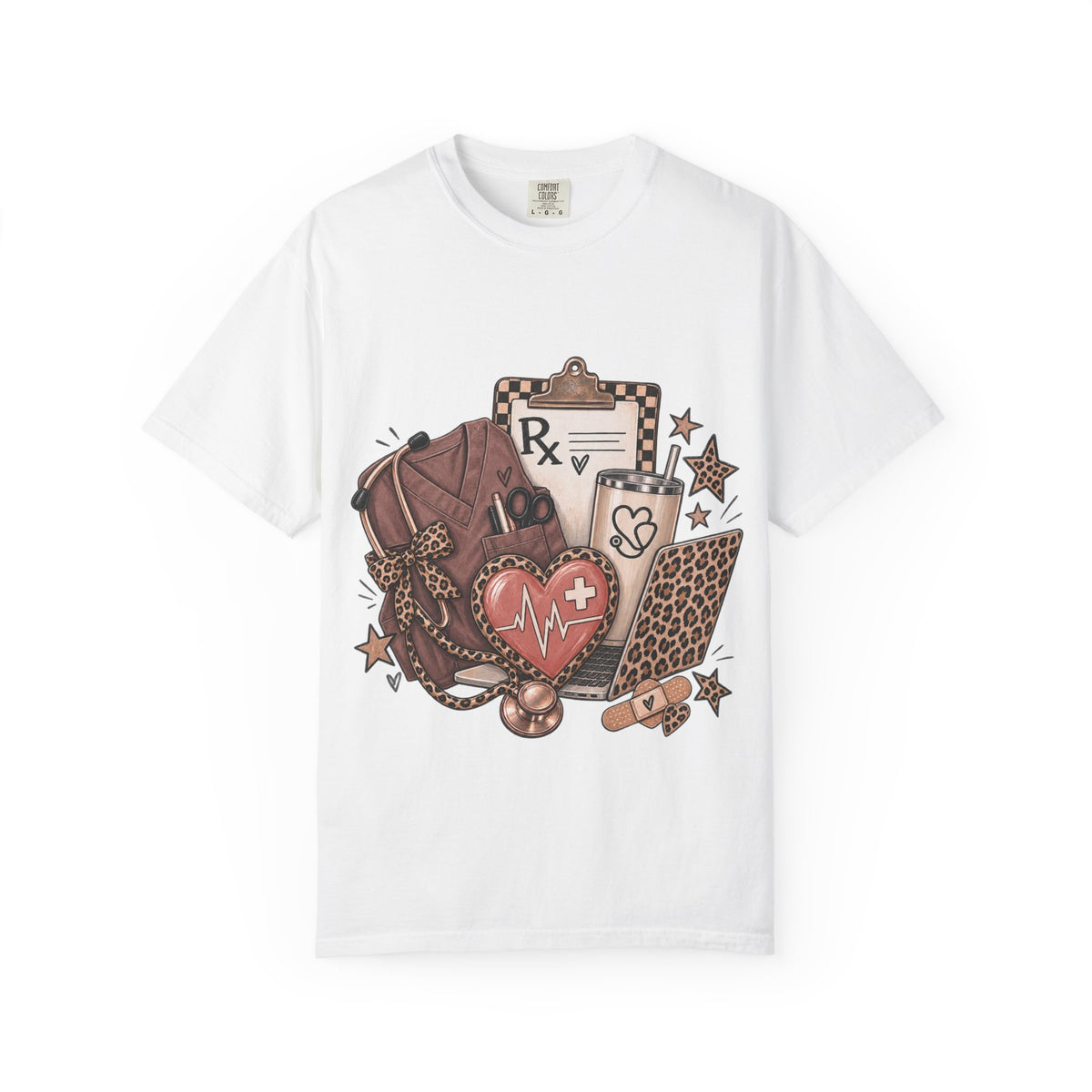 Nurse Life Graphic T-Shirt — Medical Symbols, Heartbeat & Clipboard Design