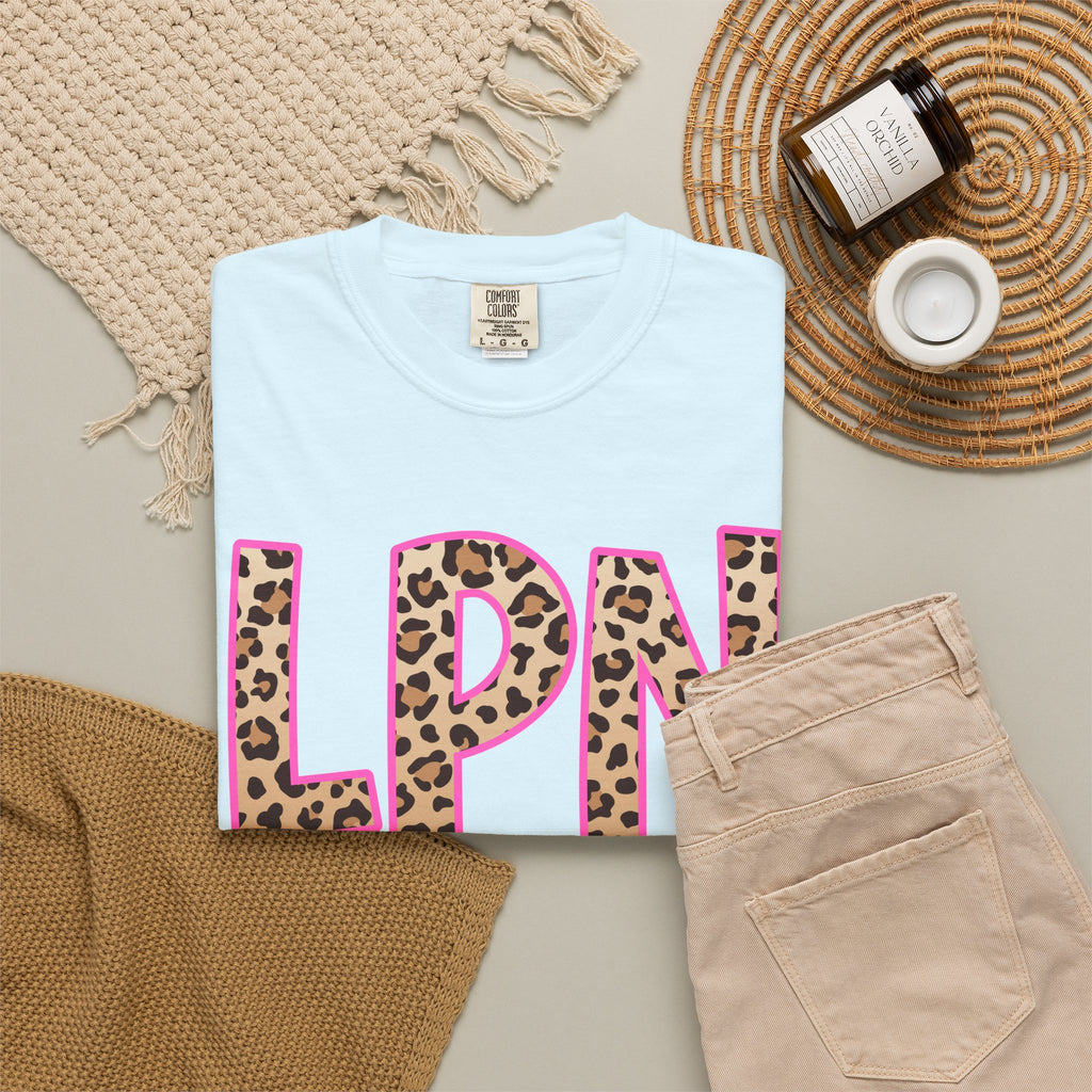 LPN Leopard Print Tee — Pink-Outlined Licensed Practical Nurse T-Shirt