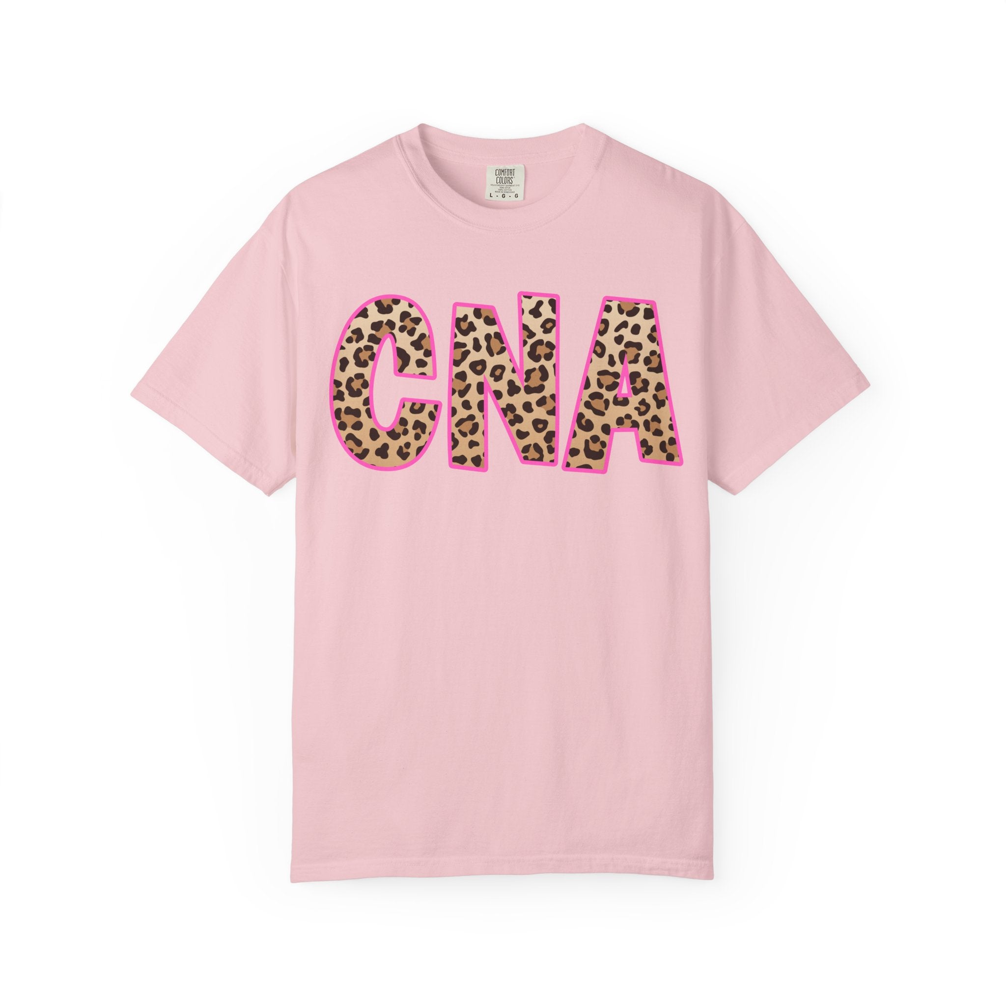 CNA Leopard Print Tee — Pink Outline Certified Nursing Assistant Shirt