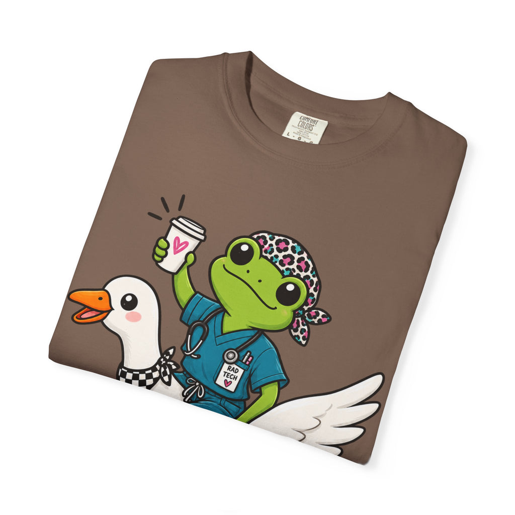 Just Winging It Nurse T-Shirt — Frog Scrub Nurse Riding Goose Graphic Tee