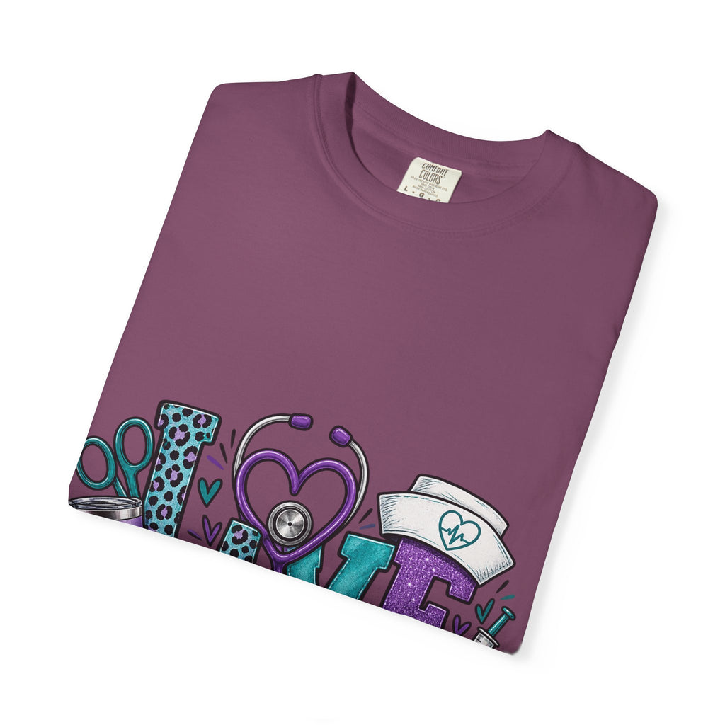 Nurse Love T-Shirt — Medical Hearts, Stethoscope & Scrubs Graphic