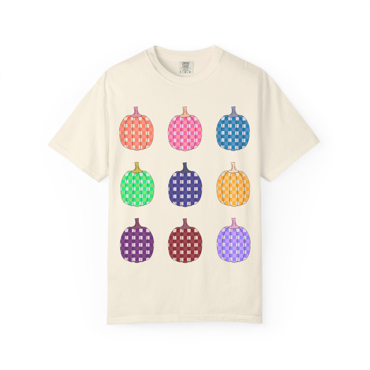 Pumpkin Grid T‑Shirt — Colorful Patterned Pumpkins Tee for Fall & Halloween