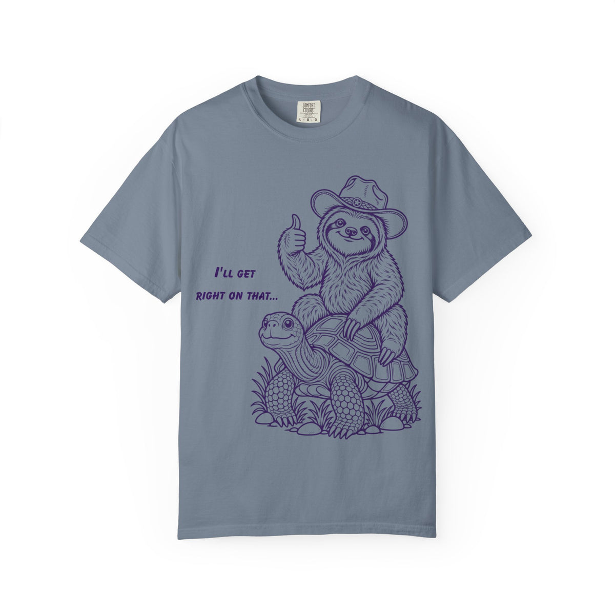 Sloth on Turtle T-Shirt – “I’ll Get Right on That” Vintage Graphic Tee
