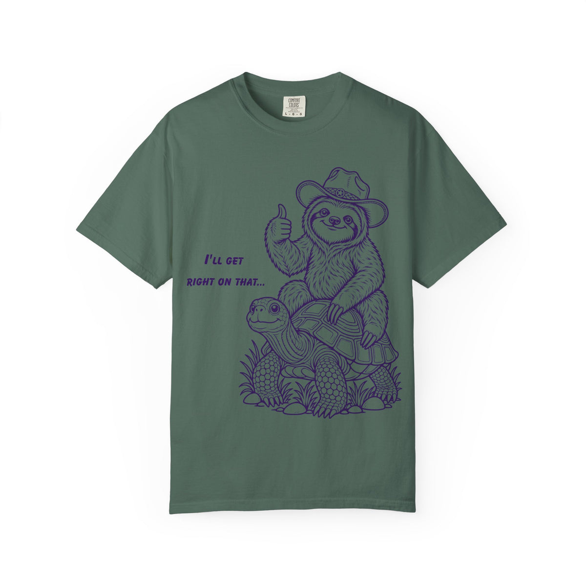 Sloth on Turtle T-Shirt – “I’ll Get Right on That” Vintage Graphic Tee