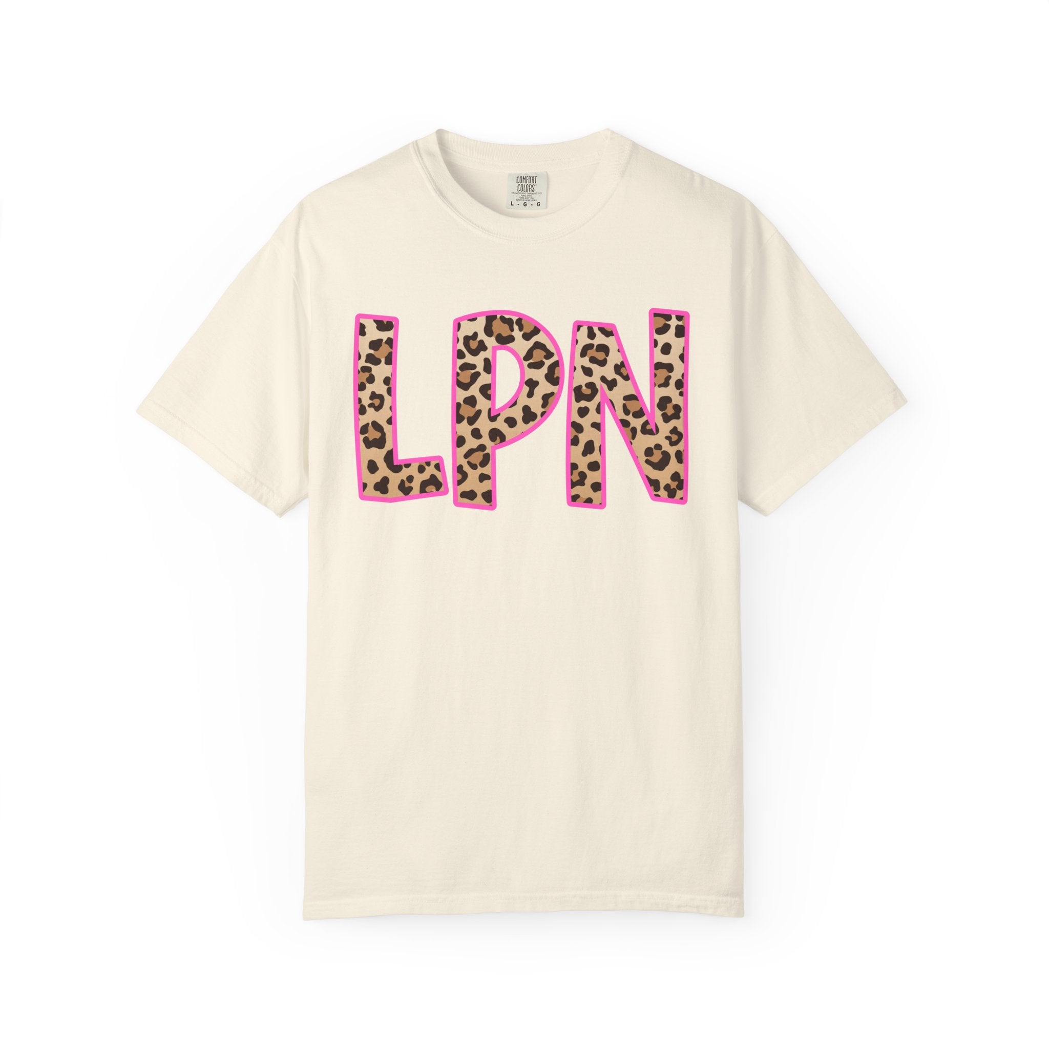 LPN Leopard Print Tee — Pink-Outlined Licensed Practical Nurse T-Shirt